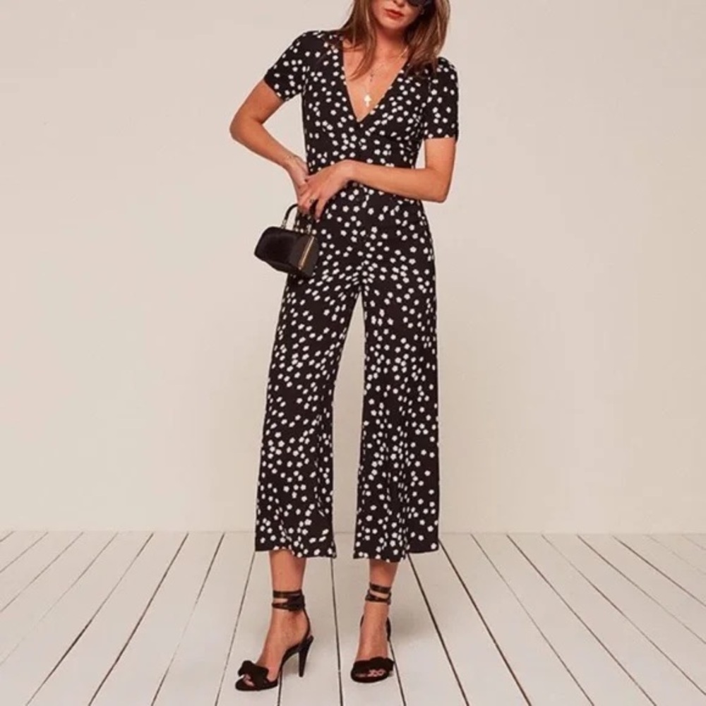 Reformation Black and White Polka Dot Jumpsuit